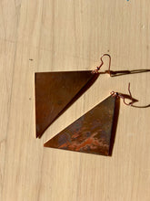 Load image into Gallery viewer, Flamed Copper Triangle Earrings