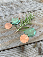 copper patina earrings with hand hammering 
