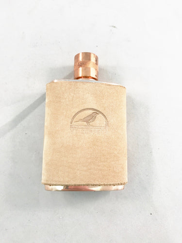 Copper flask, whiskey, Filson, leather, funnel