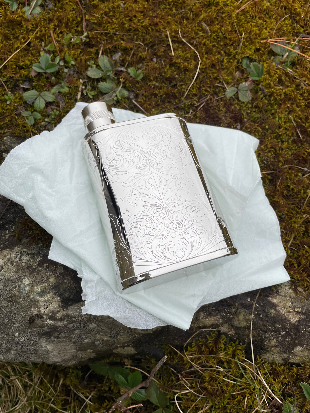 Silver Plated and Hand Carved Flask