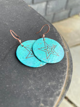 Load image into Gallery viewer, Blue Patina Earrings With Engraving