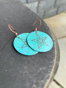 Blue Patina Earrings With Engraving