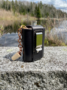 Black Leather Buckle Clip Flask