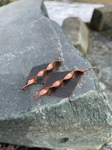 Hammered Earrings with Twisted Copper Strip(2 options)
