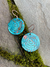 Load image into Gallery viewer, Blue Patina Earrings With Engraving
